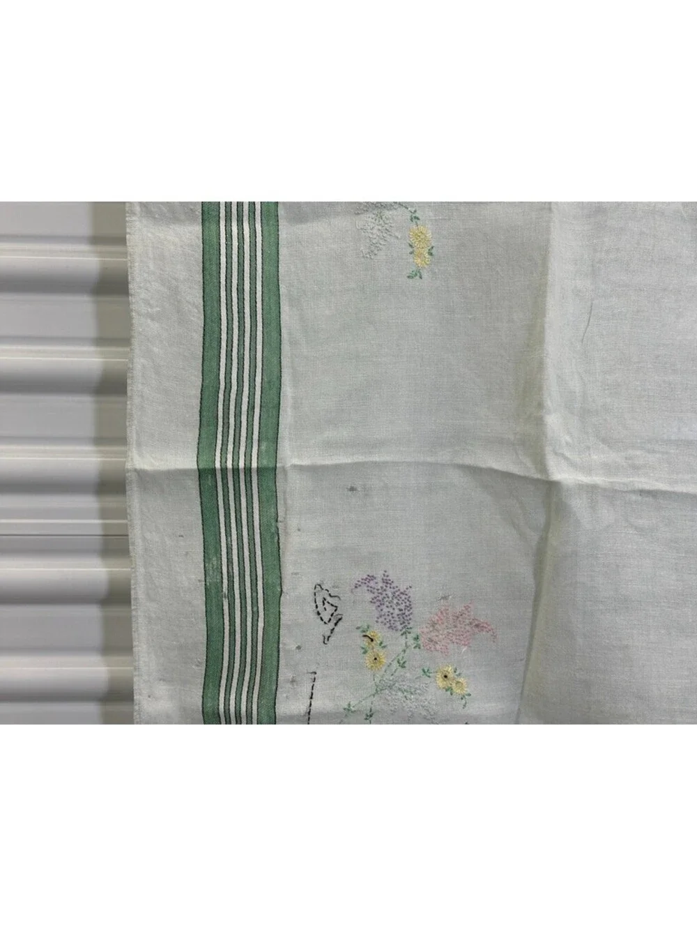 Vintage Embroidered Card Table Tablecloth Topper Floral Flowers READ LOOK Cutter